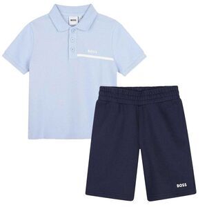 Boss Childrens/Kids Striped Logo Polo and Shorts Set / Light Blue/Navy